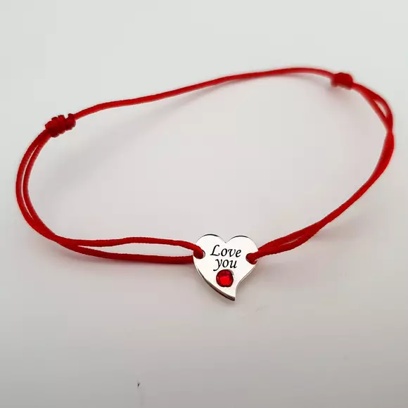 Szív karkötő - Ezüst 925 - Swarovski kristály - állítható zsinór