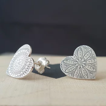Ezüst Mandala Szív Fülbevaló