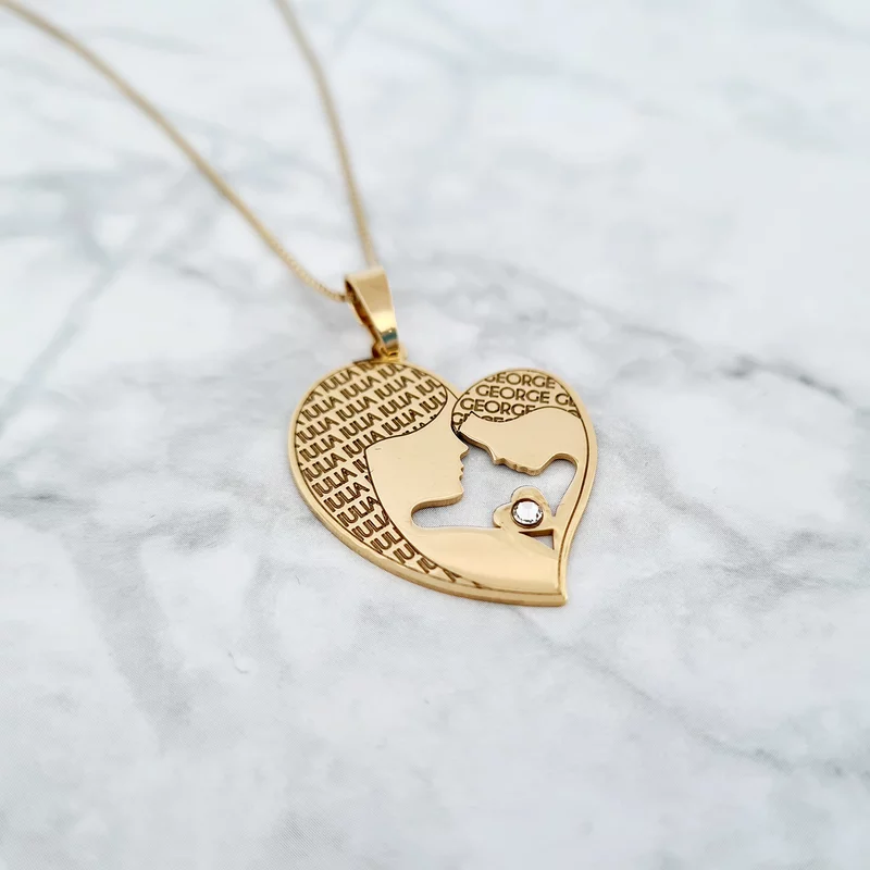 Ezüst Anya-Fia Szív Nyaklánc Swarovski Kristállyal és 18K sárga arany bevonattal