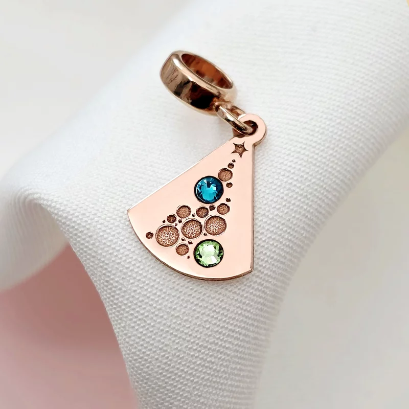 Személyre szabott karácsonyi bűbáj - Fa golyókkal - Ezüst 925 18K rózsaszín arannyal bevonva - Swarovski kristályok