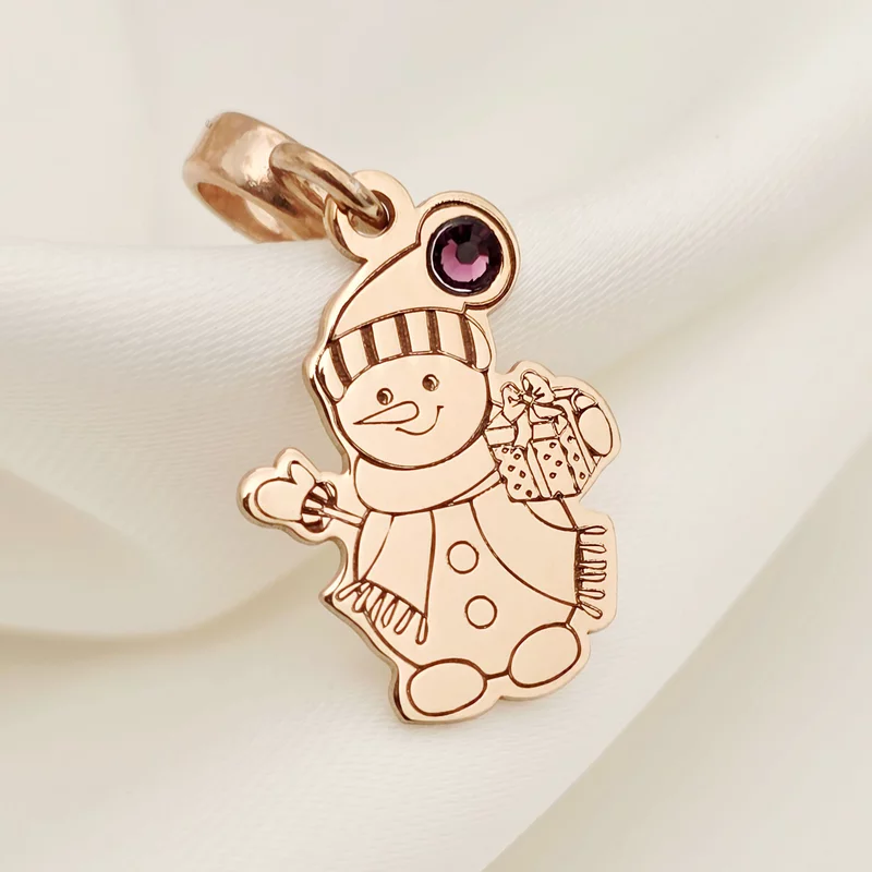 Személyre szabott karácsonyi bűbáj - Hóember - Ezüst 925 18K rózsaszín arannyal bevonva - Swarovski kristály