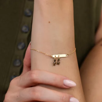 Személyre szabott karkötő - Az Élet Rezgései - Lemezke Kislány és Kisfiú Charm,  Rubinnal és Szafírral - 925-ös Ezüst 18K Sárga arany bevonattal