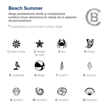 Személyre szabott lábkarkötő lánccal - Beach Summer Elements - Különféle szimbólumokkal ellátott medálok - Ezüst 925