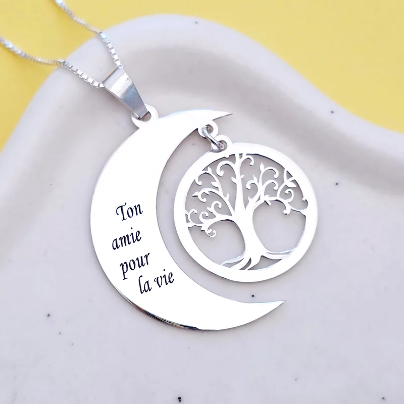 Személyre szabott lánc - Hold és életfa - Ezüst 925
