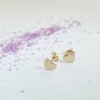 Szív Fülbevaló - 14K Sárga Arany - Természetes Gyémánt - Stekkeres