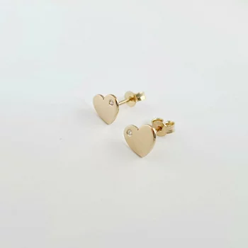 Szív Fülbevaló - 14K Sárga Arany - Természetes Gyémánt - Stekkeres