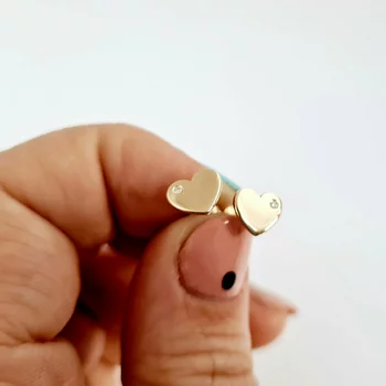 Szív Fülbevaló - 14K Sárga Arany - Természetes Gyémánt - Stekkeres