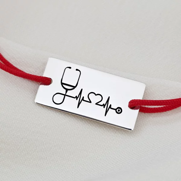 Sztetoszkóp Karkötő -  925 Sterling Ezüst Lemez - Állítható Zsinór