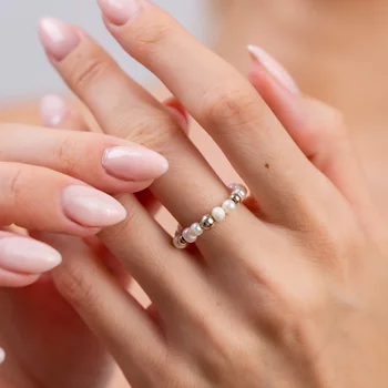 Természetes gyöngysor gyűrű - 925-ös Ezüst 18K Sárga arany bevonattal