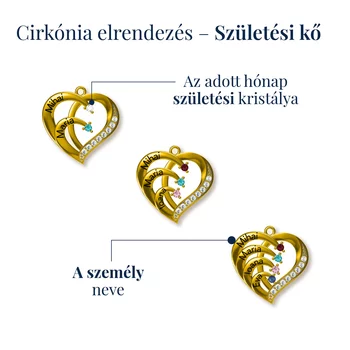Történet a Szívünkben - 3 Név és Cirkónia Kristály- 925 Sterling Ezüst
