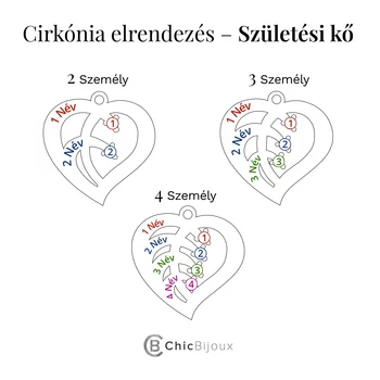 Történet a Szívünkben - 4 Név és Cirkónia Kristály- 18K Sárga Aranyozott 925 Sterling Ezüst