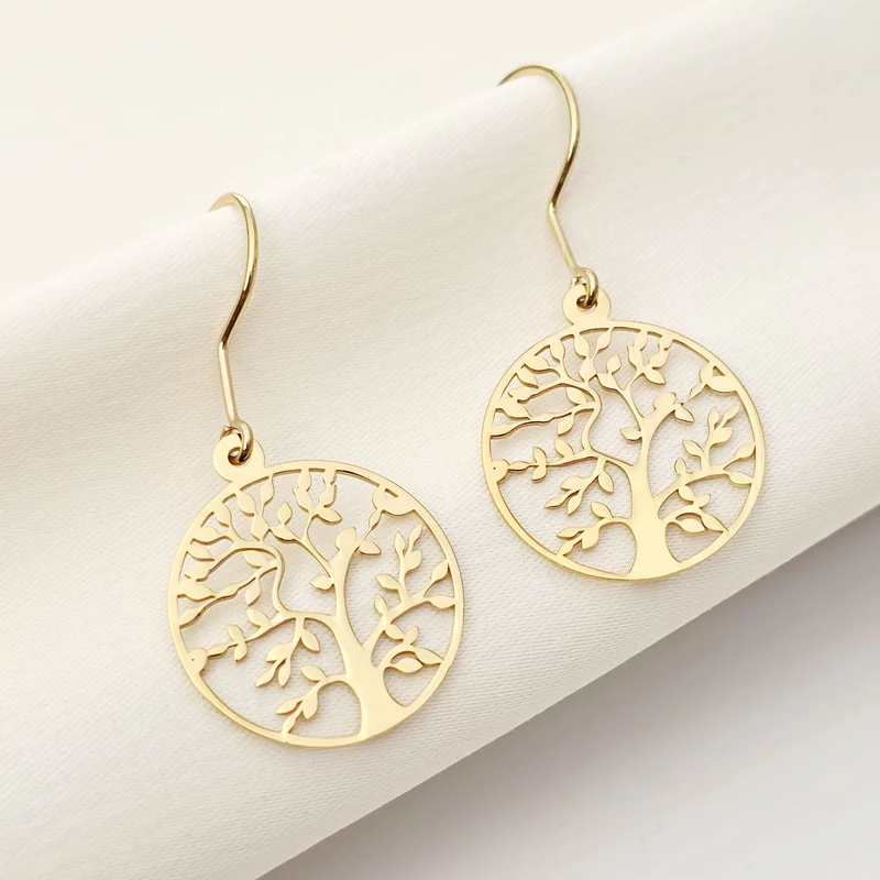 Ezüst Életfa Fülbevaló 18K sárga arannyal bevonva