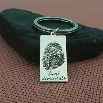 Ujjlenyomattal és üzenettel gravírozott kulcstartó lemez - Ezüst 925