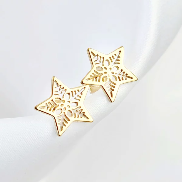 Ünnepi Csillag Fülbevaló - 18K Sárga Aranyozott 925 Sterling Ezüst - Stekkeres