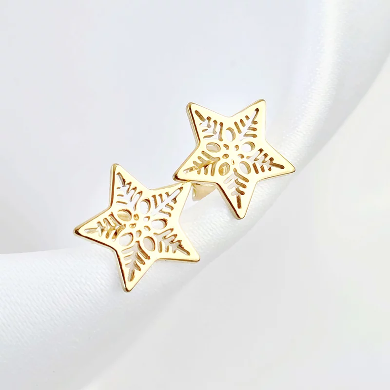 Ünnepi Csillag Fülbevaló - 18K Sárga Aranyozott 925 Sterling Ezüst - Stekkeres