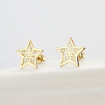 Ünnepi Csillag Fülbevaló - 18K Sárga Aranyozott 925 Sterling Ezüst - Stekkeres