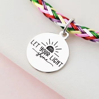 Vastag fonott zsinóros karkötő „Let Your Light Shine” felirattal – 925-ös ezüst