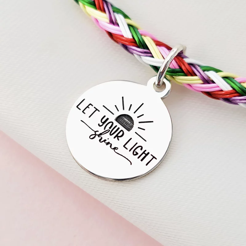 Vastag fonott zsinóros karkötő „Let Your Light Shine” felirattal – 925-ös ezüst