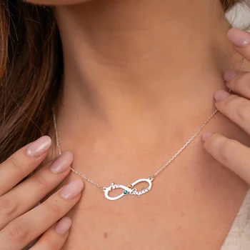 Végtelen Neves Nyaklánc - 2 Név - 925 Sterling Ezüst  Swarovski Kristály - Körkapocs