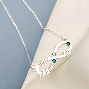 Végtelen Neves Nyaklánc - 3 Név - 925 Sterling Ezüst  Swarovski Kristály - Körkapocs