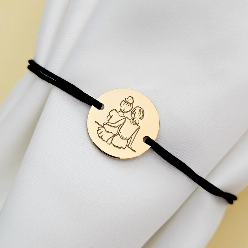 Bratara 2 surori / prietene - Argint 925 placat cu Aur galben 18k, snur reglabil picture - 2