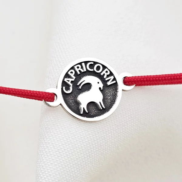 BRATARA ARGINT CAPRICORN - SNUR ROSU