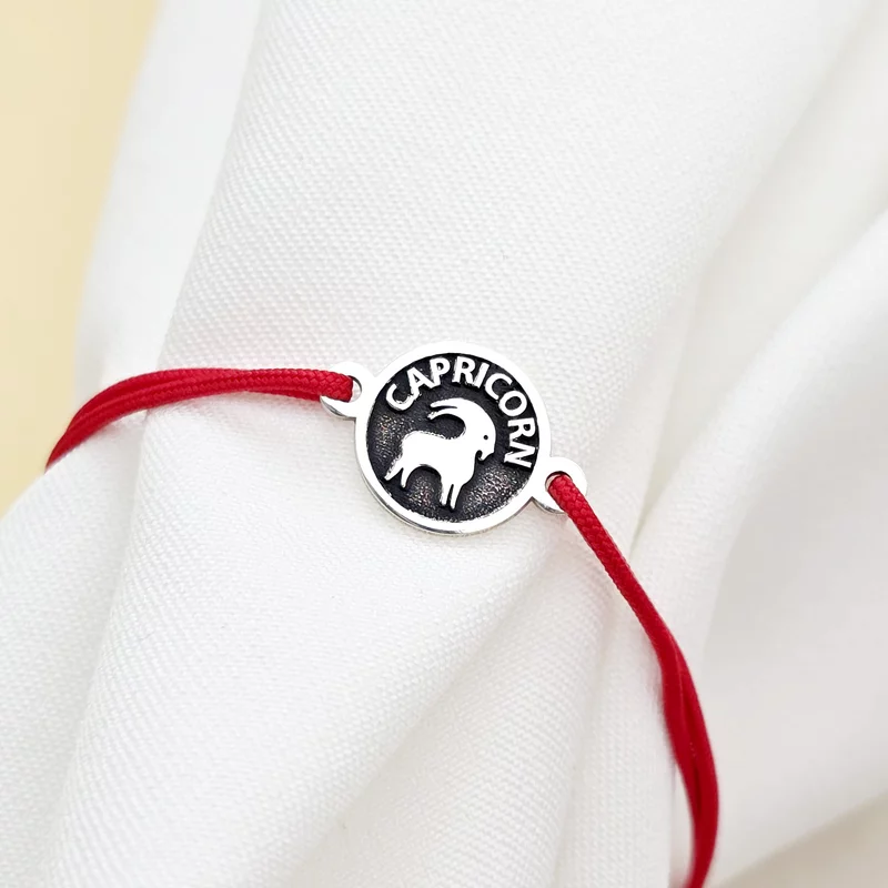 BRATARA ARGINT CAPRICORN - SNUR ROSU picture - 3