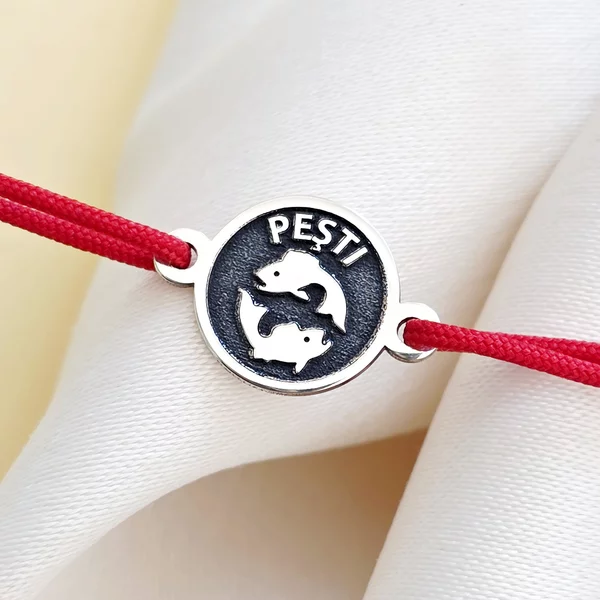 BRATARA ARGINT PESTI - SNUR ROSU