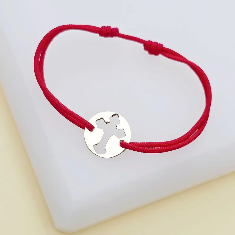 Bratara banut - Cruce decupata - Aur Galben 14K - snur reglabil picture - 4