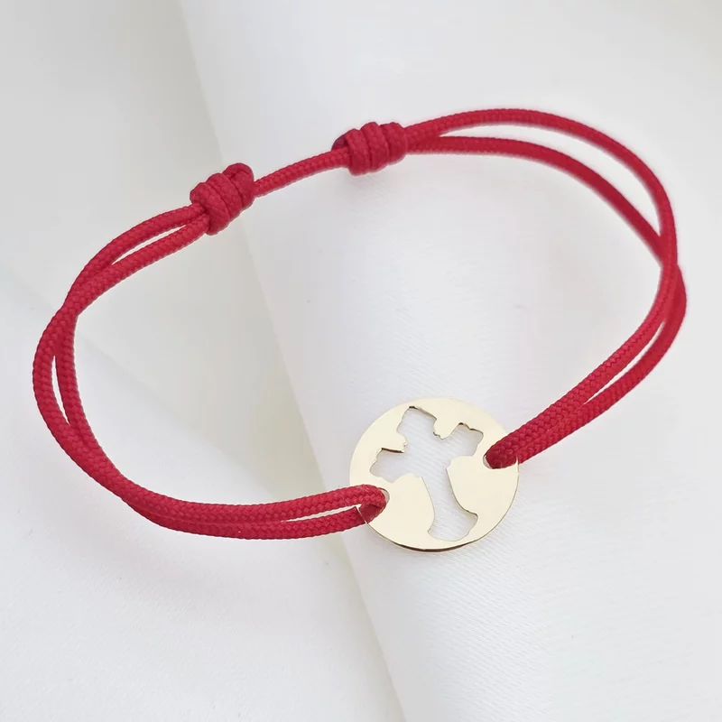 Bratara banut - Cruce decupata - Aur Galben 14K - snur reglabil picture - 3