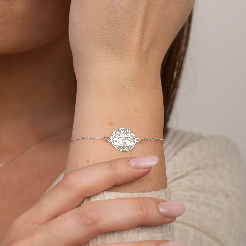 Bratara banut cu copacul vietii gravat - Argint 925 si lantisor picture - 2