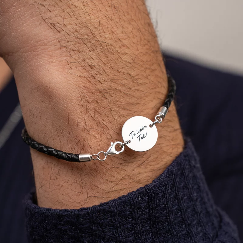 Bratara banut cu mesaj - Te iubim tati - Argint 925, piele impletita picture - 2