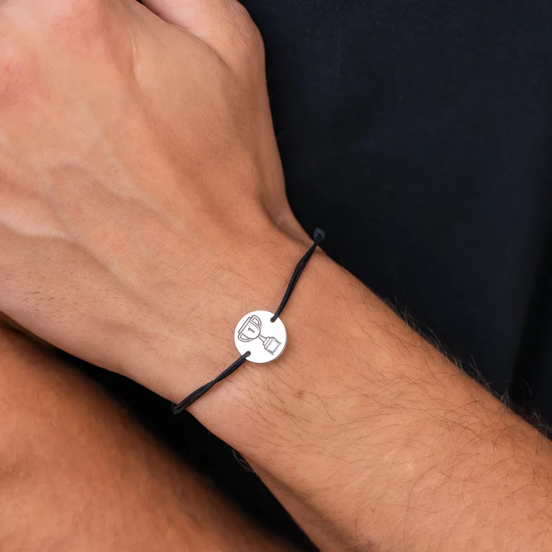 Bratara banut - Cupa gravata - Argint 925, snur negru picture - 2