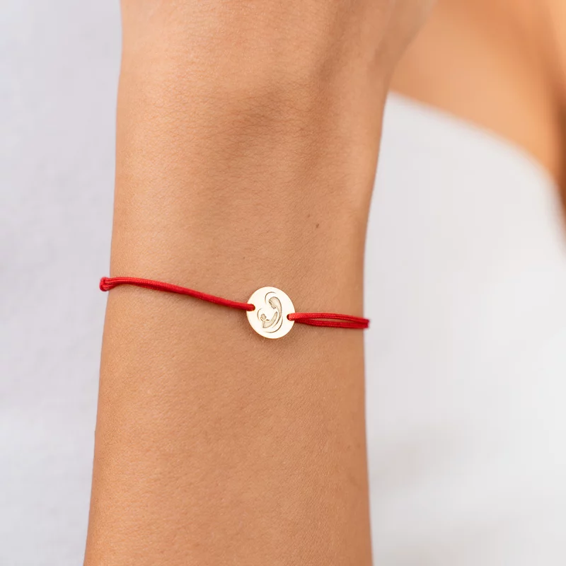 Bratara banut de 10 mm - Maica Domnului si Pruncul Sfant - Aur Galben 14K - snur reglabil picture - 2