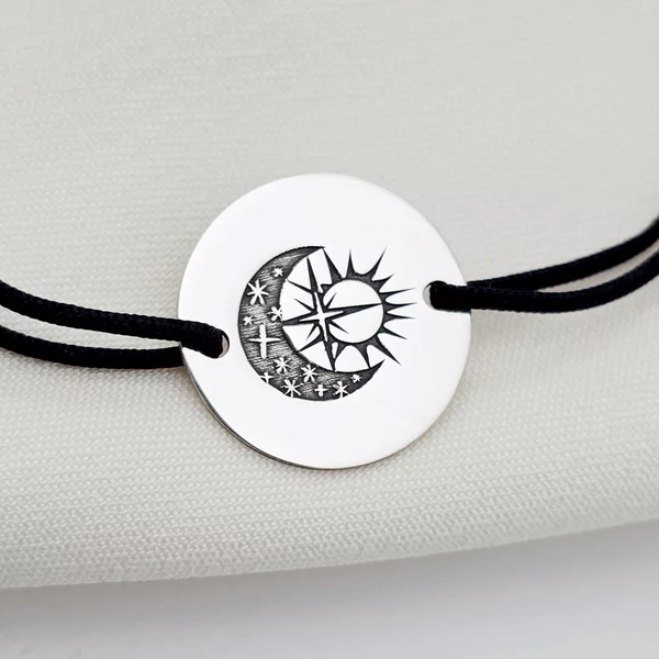 Bratara banut - Luna si Soare - Argint 925, snur reglabil