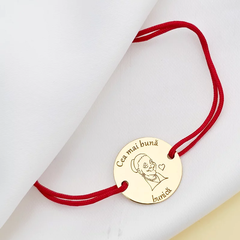 Bratara banut personalizata - Cea mai buna bunica - Argint 925 placat cu Aur alben 18K , snur reglabil picture - 2