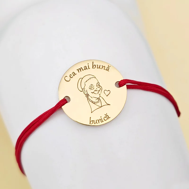 Bratara banut personalizata - Cea mai buna bunica - Argint 925 placat cu Aur alben 18K , snur reglabil picture - 3