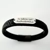 Bratara barbateasca cu piele lata neagra impletita - Placuta cu gravura personalizata - Argint 925 - Inchizatoare neagra inox