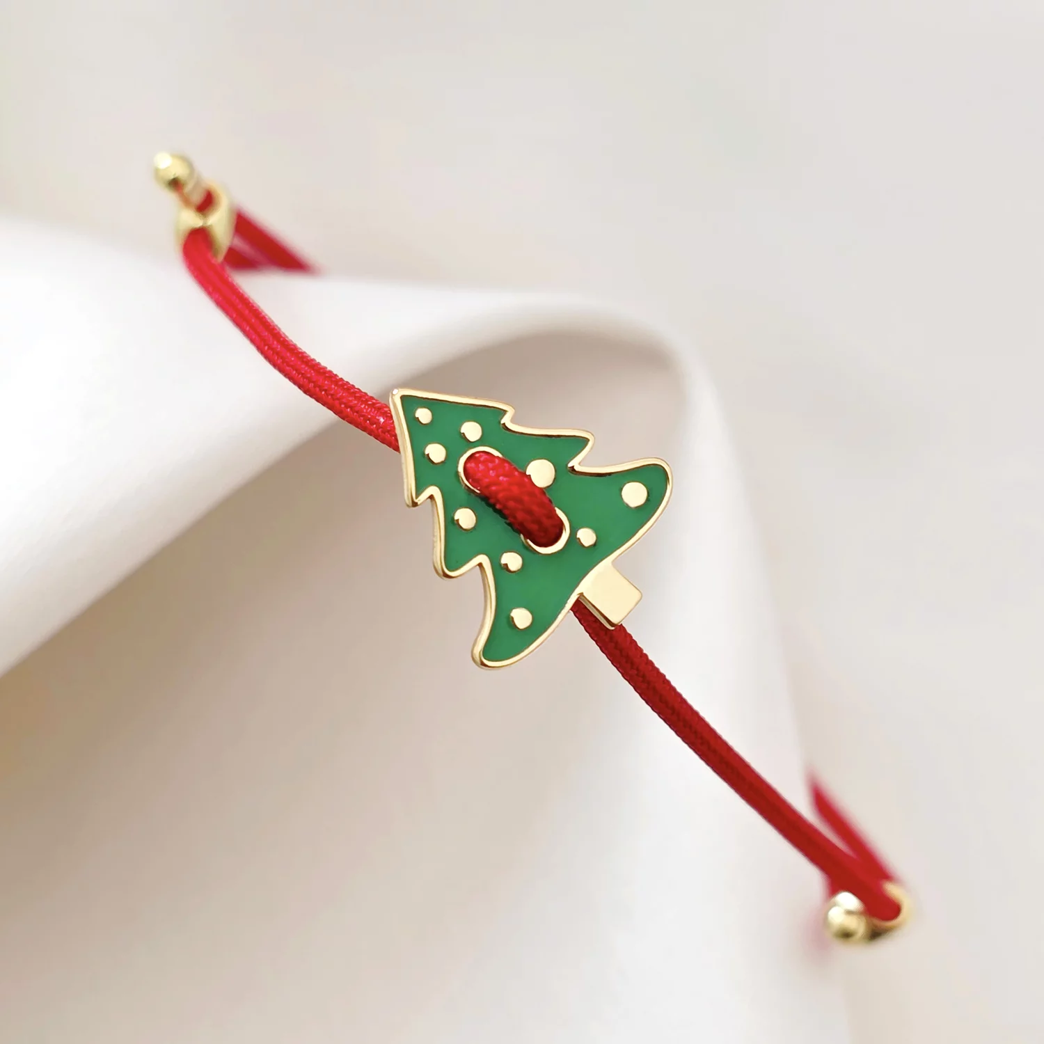 Brățara Bradulet colorat - Șnur rosu Gros - Argint 925 placat cu Aur Galben 18K