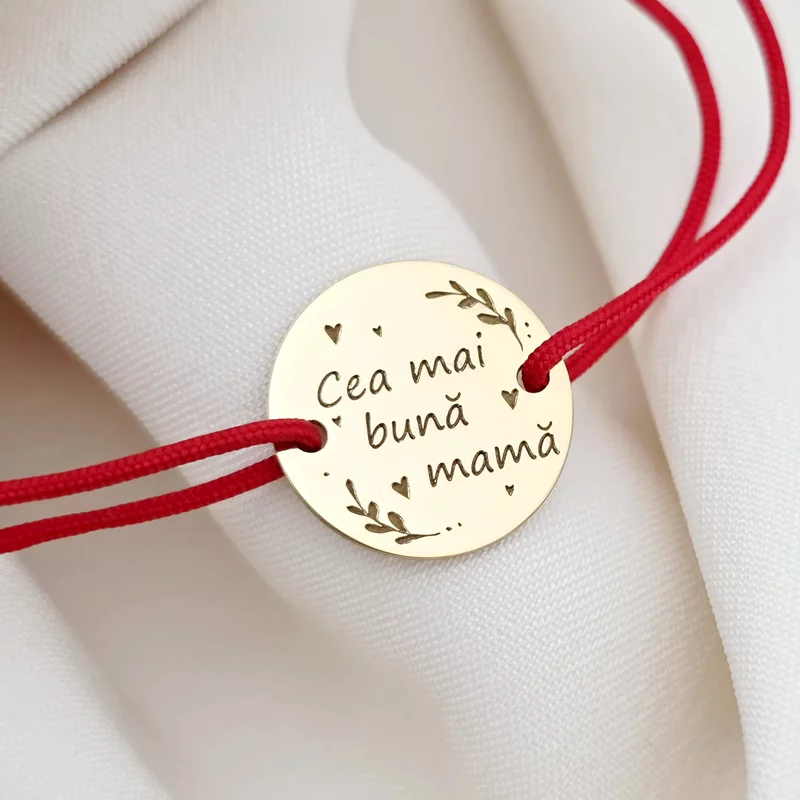 Bratara Cea mai buna mama - Argint 925 placat cu Aur Galben 18K, snur rosu picture - 5