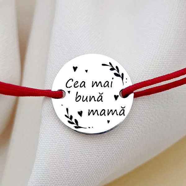 Bratara Cea mai buna mama - Argint 925, snur rosu