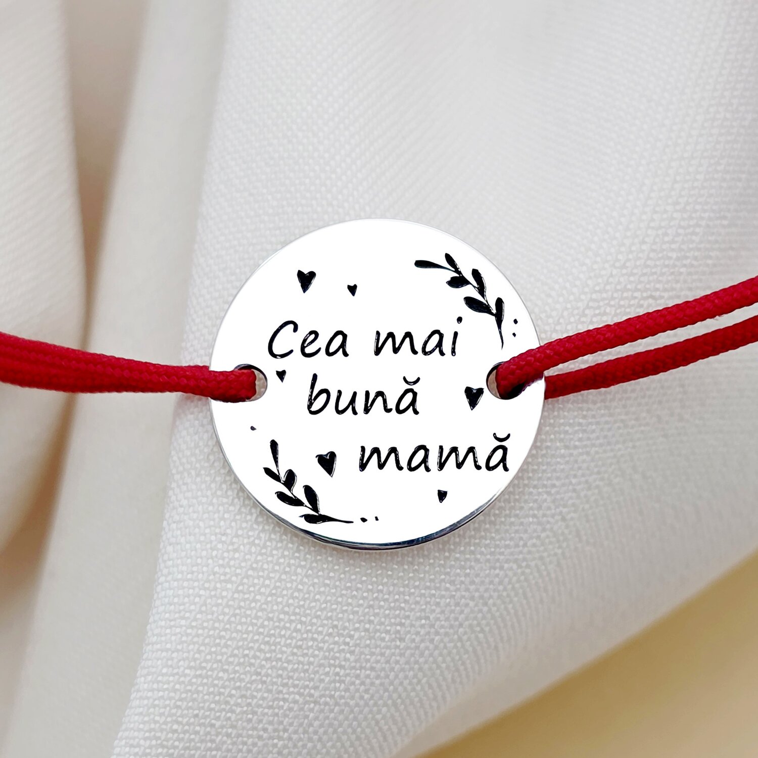 Bratara Cea mai buna mama - Argint 925, snur rosu