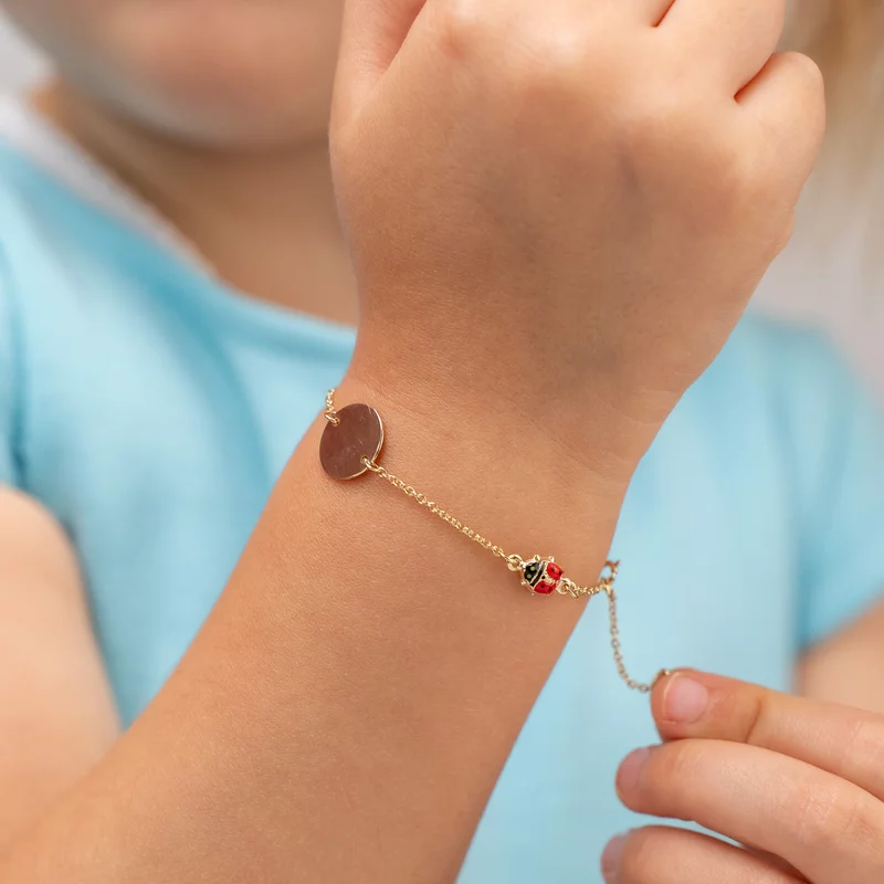 Bratara Chic Baby - Banut personalizat si Buburuze cu email rosu - Lantisor ajustabil - Aur Galben 9K picture - 2