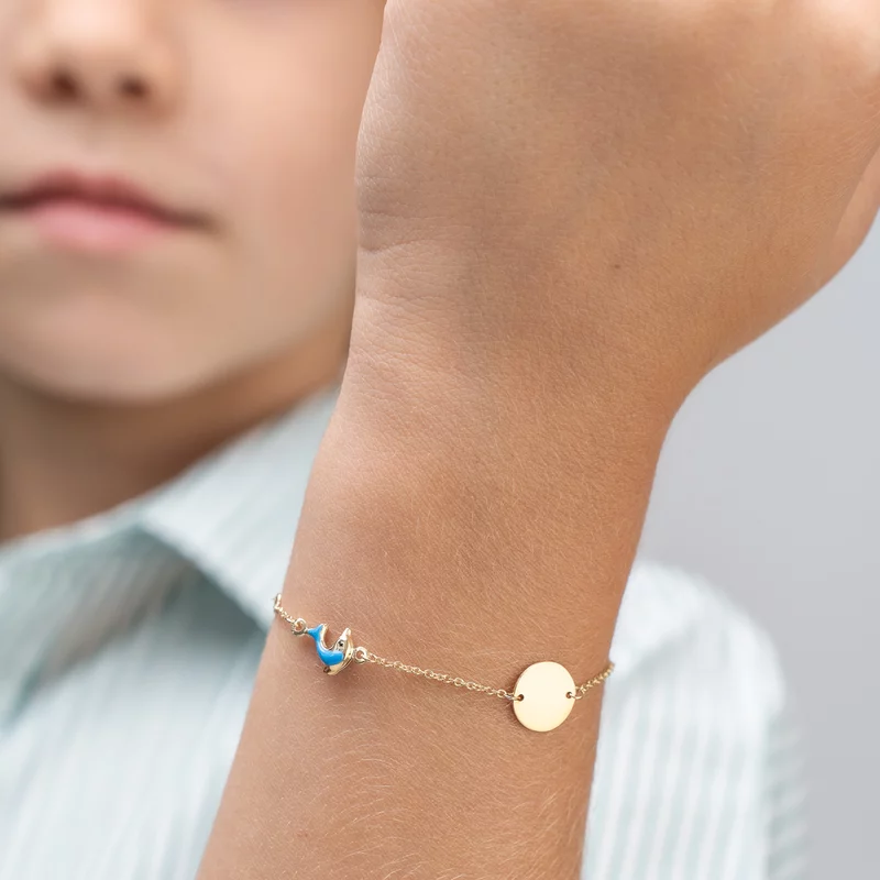 Bratara Chic Baby - Banut personalizat si Delfini cu email albastru - Lantisor ajustabil - Aur Galben 9K picture - 2