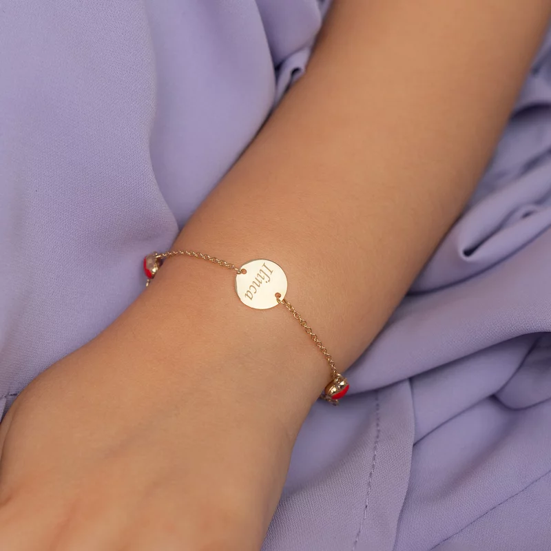 Bratara Chic Baby - Banut personalizat si Inimioare cu email rosu - Lantisor ajustabil - Aur Galben 9K picture - 2