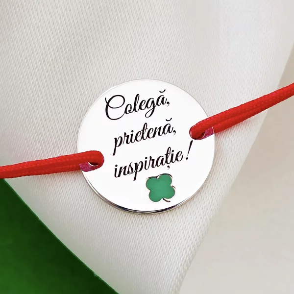 Bratara colega, prietena, inspiratie - Argint 925 si email verde - Snur reglabil