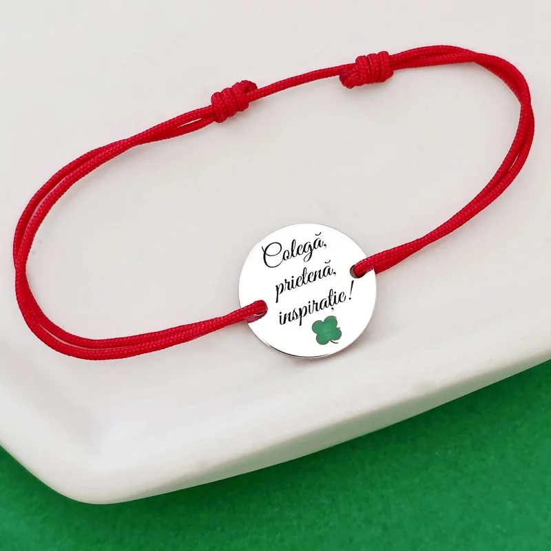 Bratara colega, prietena, inspiratie - Argint 925 si email verde - Snur reglabil picture - 2