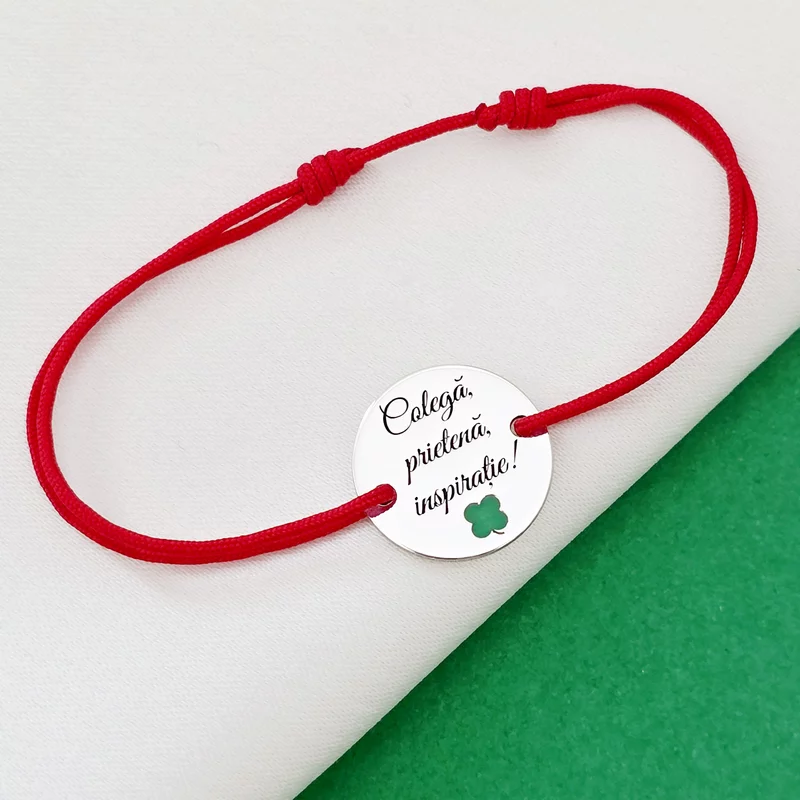 Bratara colega, prietena, inspiratie - Argint 925 si email verde - Snur reglabil picture - 3