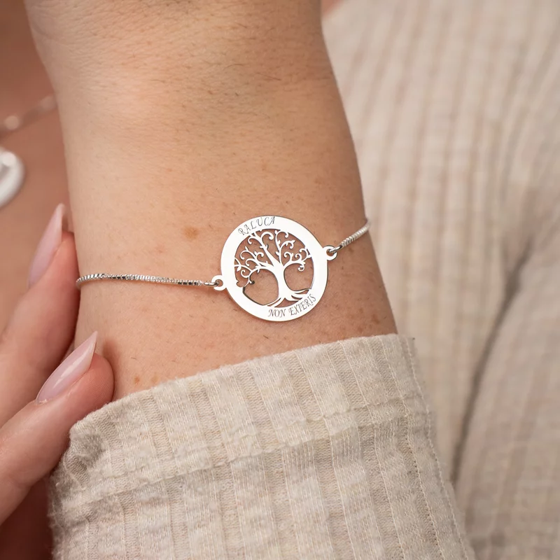 Bratara personalizata - Copacul Vietii si nume - Lantisor glisant ajustabil - Argint 925 picture - 2
