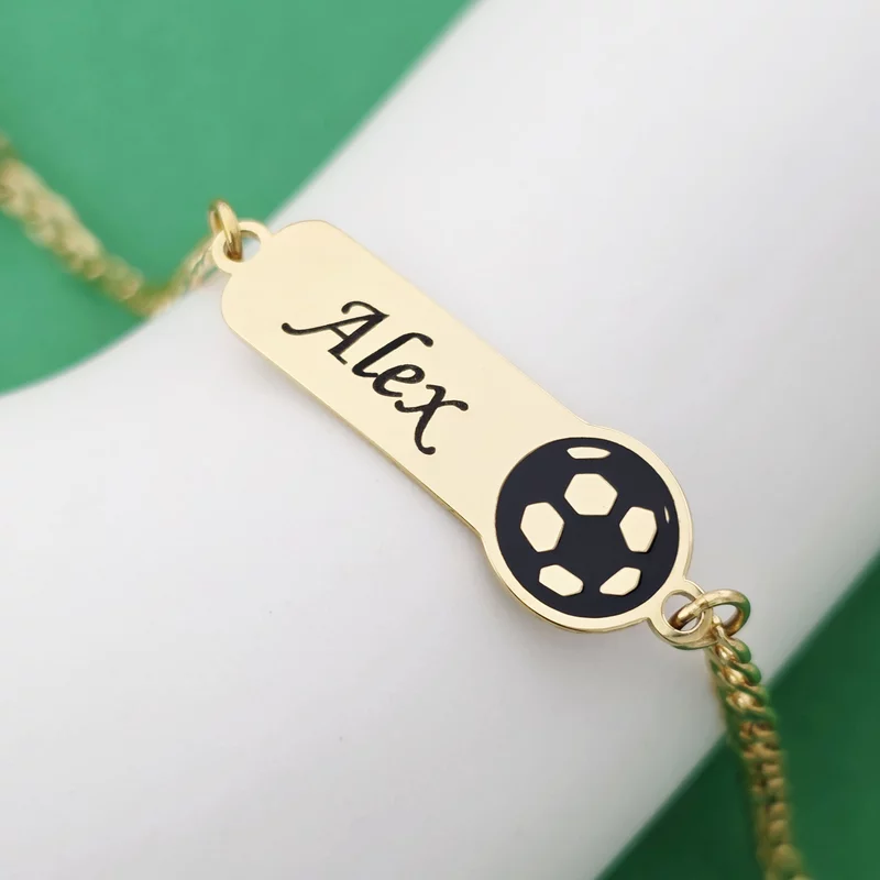 Bratara copii cu lantisor - Placuta cu minge de fotbal - Otel Inoxidabil 316L picture - 2
